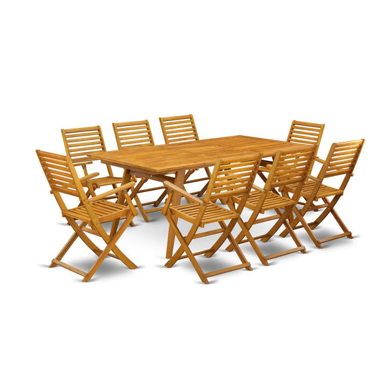 East West Furniture DEBS9CANA 9-Piece Table Set- 8 Patio Dining Chairs Ladder Back and Small Outdoor Table and Rectangle Top with Wooden 4 legs - Natural Oil Finish