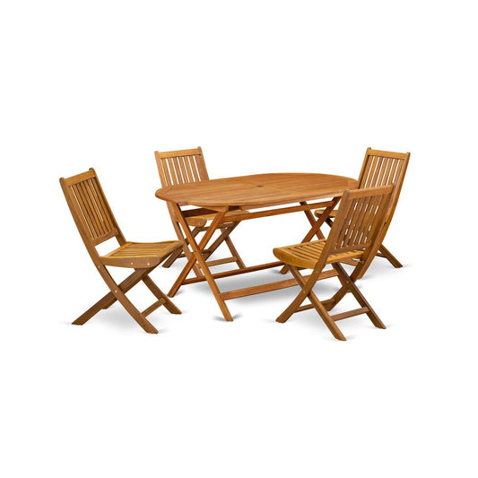 East West Furniture DIDK5CWNA 5-Piece Outdoor Dining Table Set- 4 Outdoor Dining Chairs Slatted Back and Outdoor Coffee Table and Rectangle Top with Wood 4 legs - Natural Oil Finish