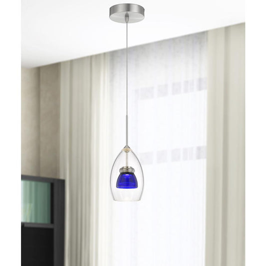 Integrated dimmable LED double glass mini pendant light. 6W, 450 lumen, 3000K, Clear Blue