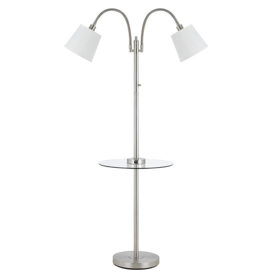 40W 3 Way Gailmetal  Double Gooseneck Floor Lamp Withglass Tray Table And Two USB Charging Ports.