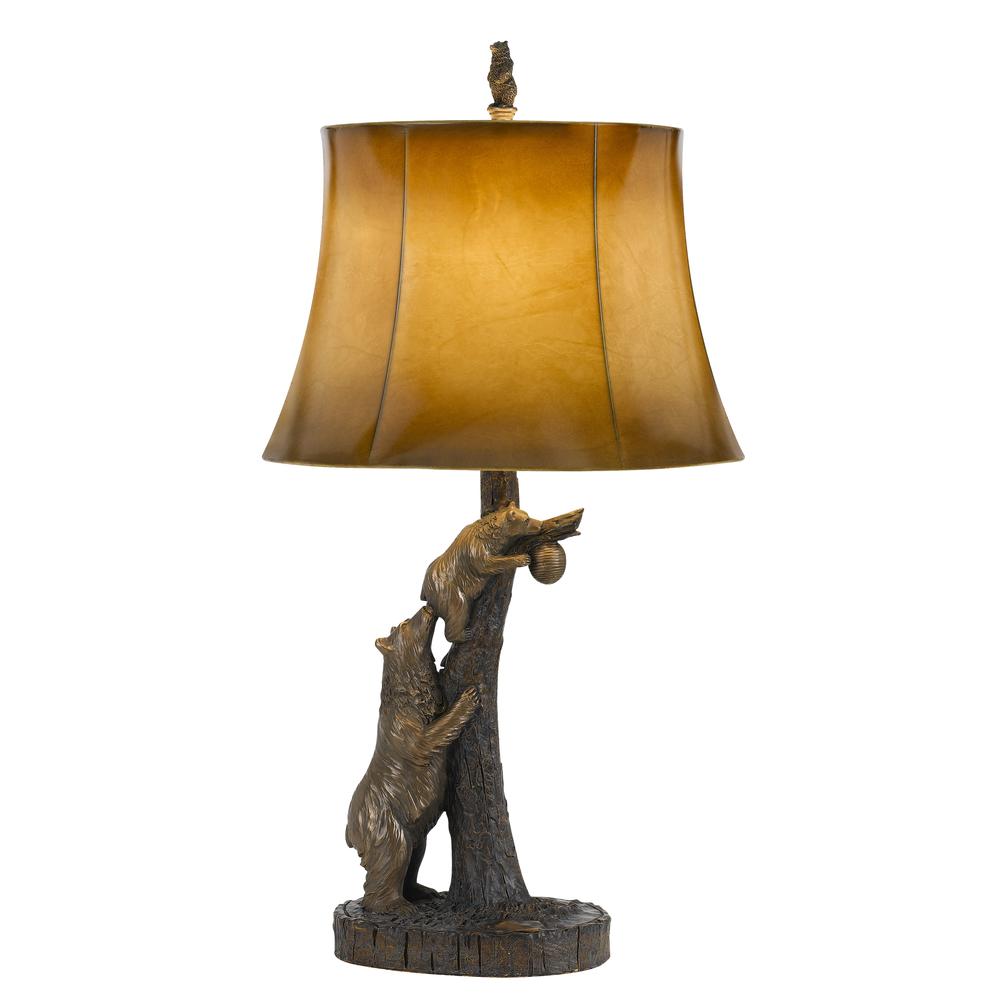 150W 3 Way Bear Resin Table Lamp With Leathrette Shade