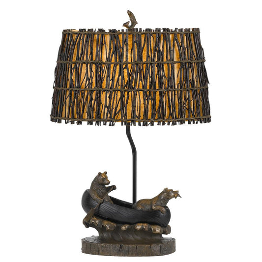 150W 3 Way Bear In Canoe Resin Table Lamp