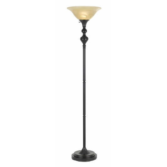 150W 3 Way Alamo Metal Torchiere With Glass Shade