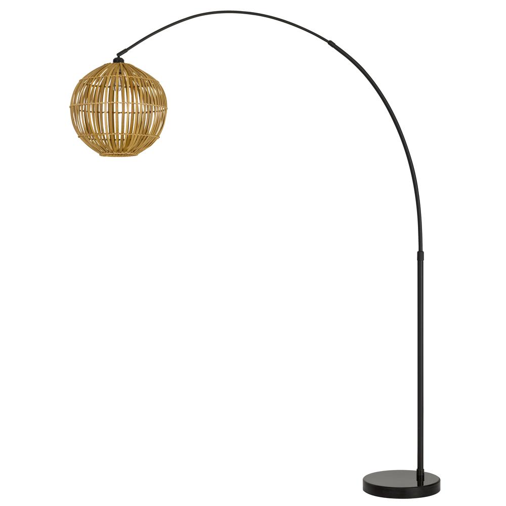 100W Lakeside metal adjustable arc floor lamp with bamboo shade and on-off foot switch, Dark Bronze