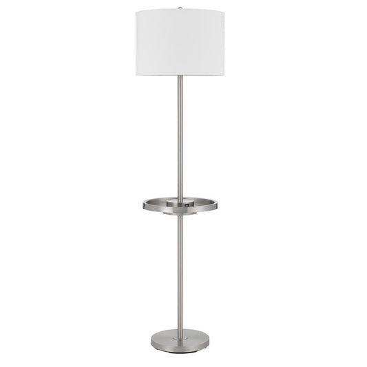 Crofton metal floor lamp with metal tray table and 2 USB charging ports and a weight base