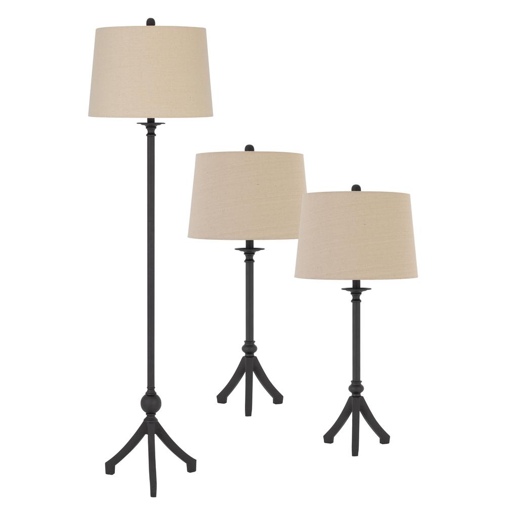 3 pcs package. 2 pcs of 150W 3 way adjustable metal table lamps. 1 pc of 150W 3 way adjustable metal floor lamp., Iron