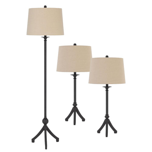 3 pcs package. 2 pcs of 150W 3 way adjustable metal table lamps. 1 pc of 150W 3 way adjustable metal floor lamp., Iron