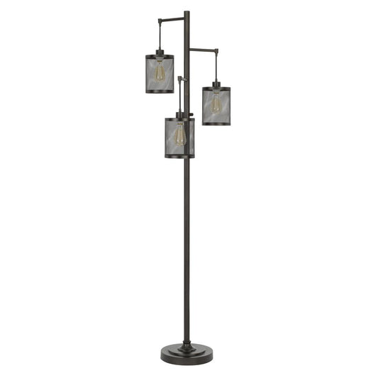 60W x3 Pacific metal floor lamp with metal mesh shades with a pole 3 way rotary switch (Edison bulbs included), Dark Bronze