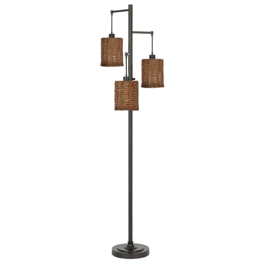 40W x3 Connell metal floor lamp with rattan shades with a pole 3 way rotary switch (Edison bulbs included), Dark Bronze