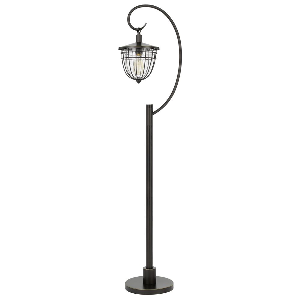 60W Alma metal/glass downbridge lantern style floor lamp (Edison bulb included), Dark Bronze