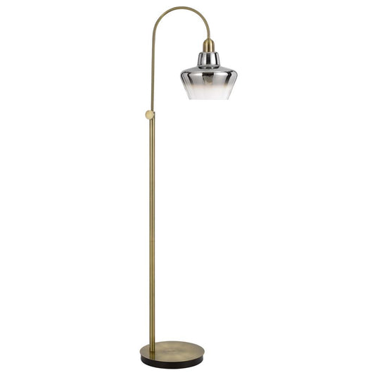 40W Duxbury metal arc floor lamp with electoral plated smoked glass shade