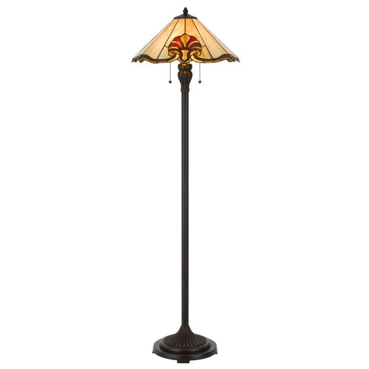 60 W x 2 Tiffany table lamp with pull chain switch with metal and resin lamp body