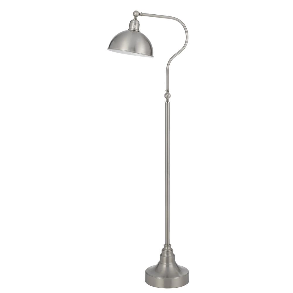 Industrial adjustable metal downbridge floor lamp with half dome metal shade, brushed Steel