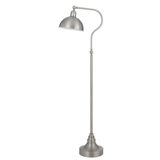 Industrial adjustable metal downbridge floor lamp with half dome metal shade, brushed Steel