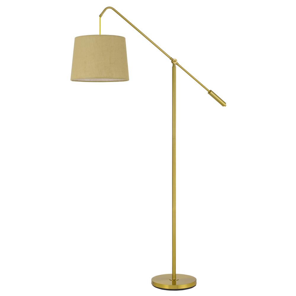 Fishing Rod adjustable metal floor lamp with burlap shade, Antique Brass