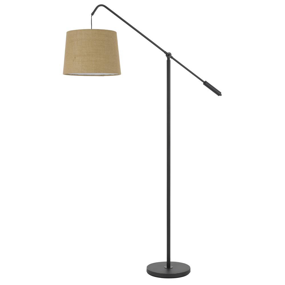 Fishing Rod adjustable metal floor lamp with burlap shade, Dark Bronze