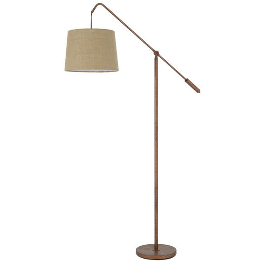 Fishing Rod adjustable metal floor lamp with burlap shade, Rust