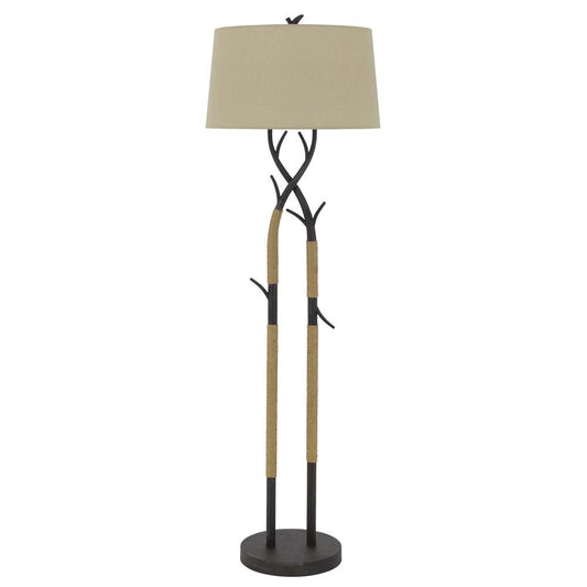 Pecos metal tree branch floor lamp with wrapped ropes , linen shade