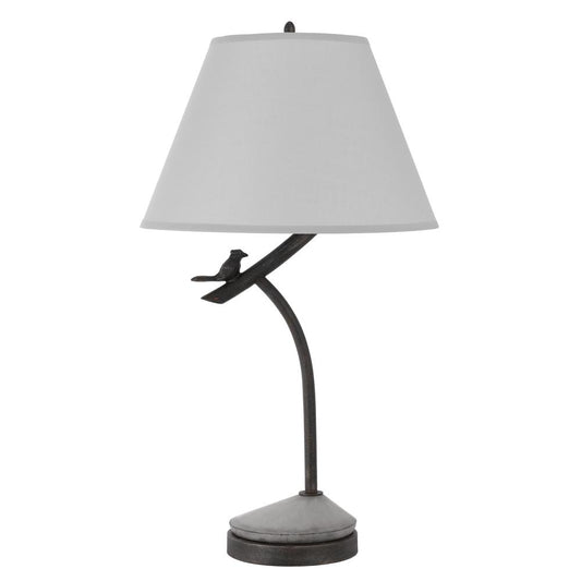 Rancho metal table lamp with organic design and linen hardback shade and weighted base