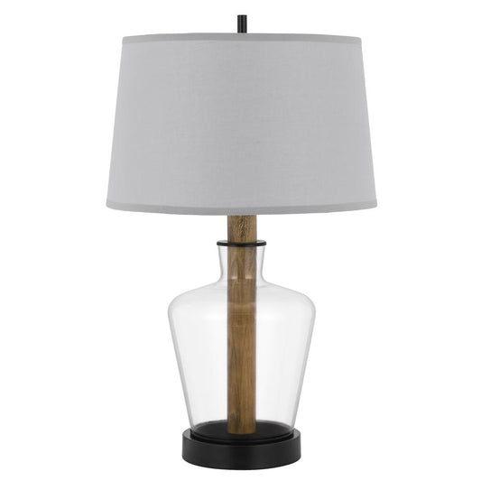 Salford Glass/Wood table lamp with taper drum hardback shade