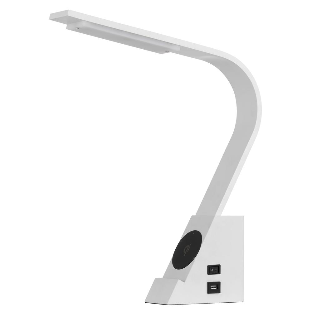 LED Convolution metal desk lamp with a wireless charging pad and 2 USB charging ports.