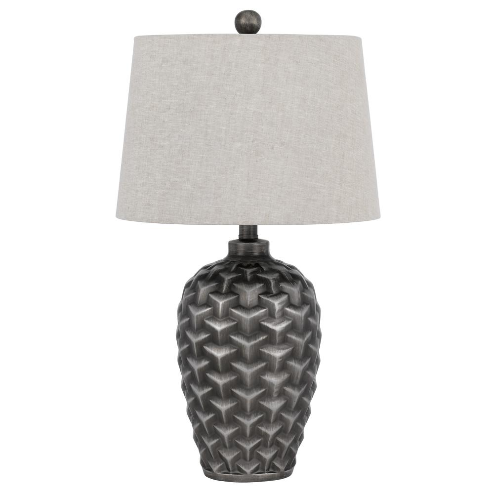 Dresano resin table lamp with linen hardback taper drum shade