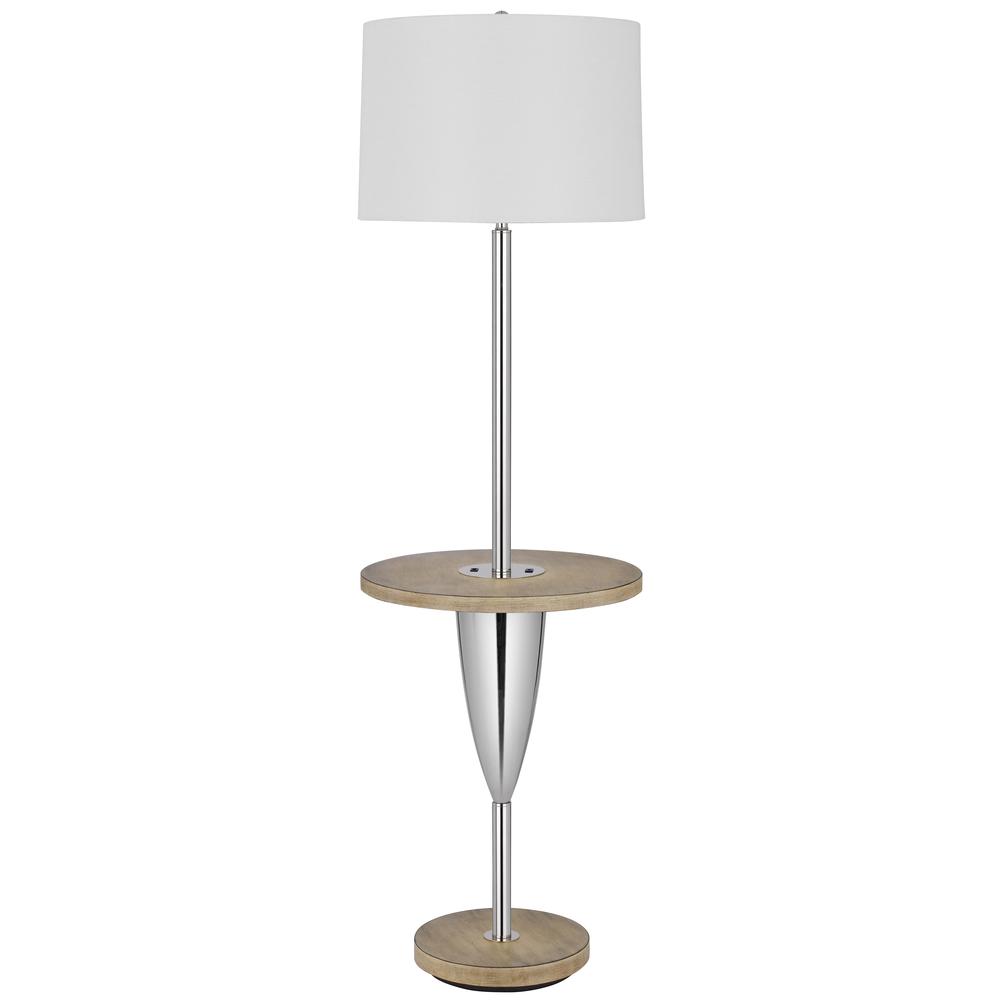 150W 3 way Lockport metal floor lamp with rubber wood tray table and base