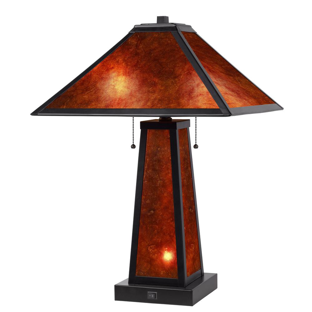 60W x 2 Nogales mission style mica table lamp with 7W night light (night light bulb included)