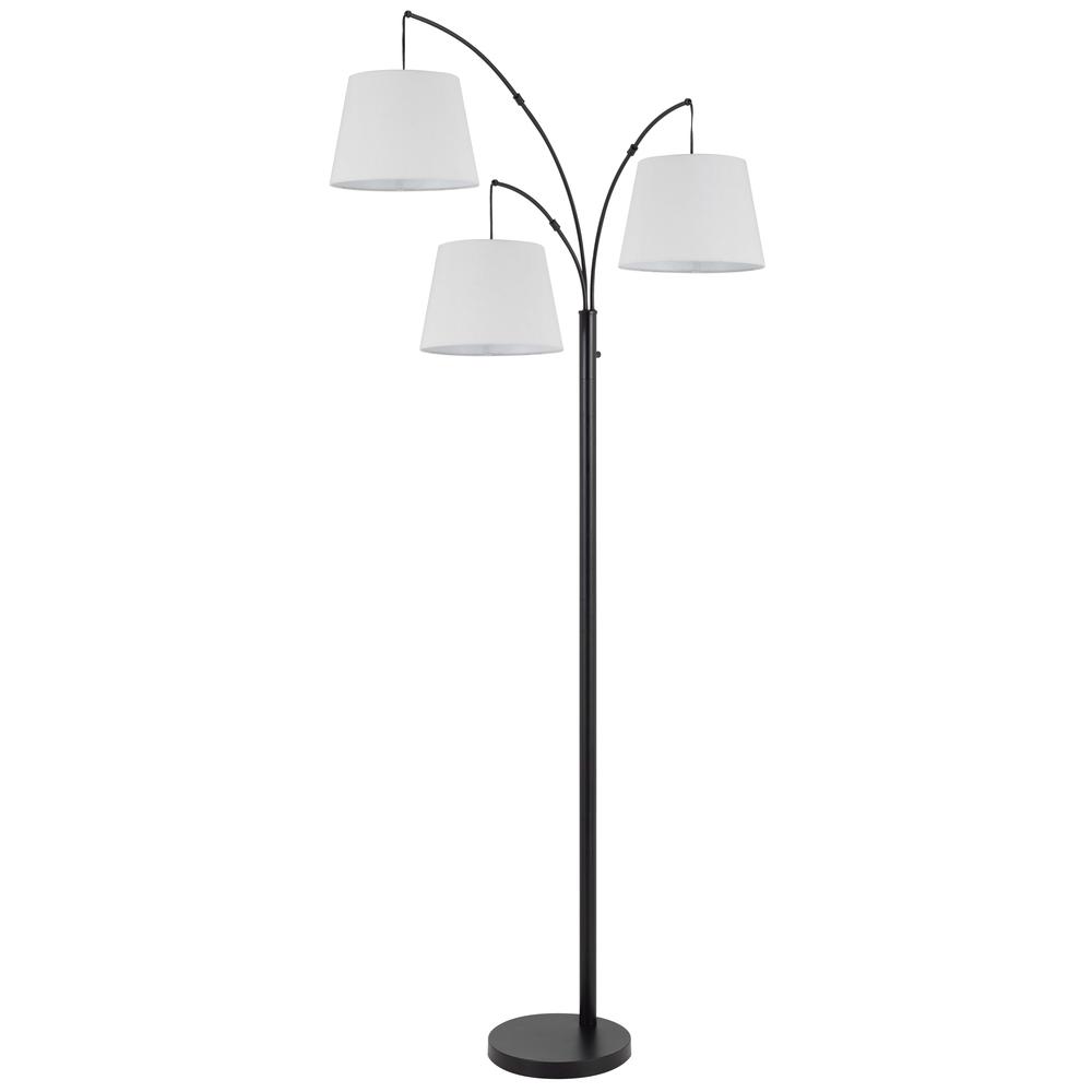 60W x 3 Vardon metal arc floor lamp with hardback fabric shade