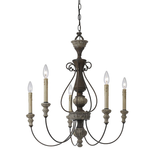 27" Inch Five Light Chandelier in Dapple Gray Rust