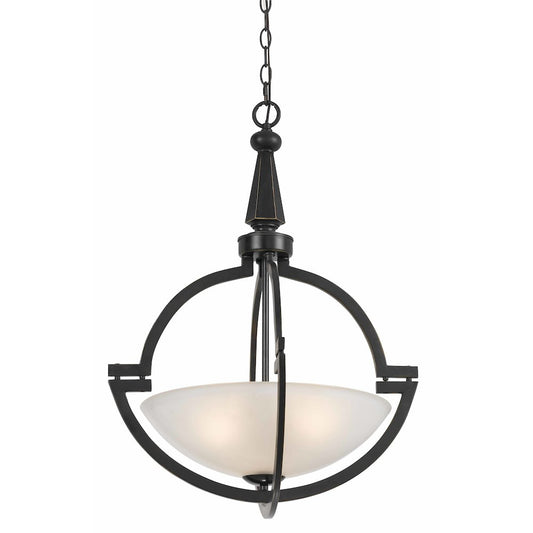 27" Tall Iron and Glass Pendant in Oil Rubbed Bronze