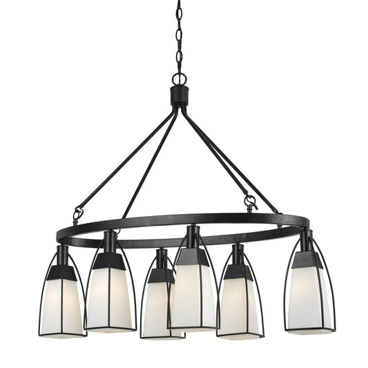 32.75 Inch Metal and Glass Chandelier in Black Finish