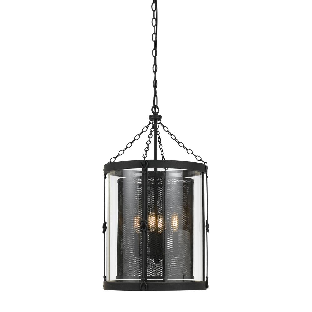 28.5" Inch Glass and Steel Chandelier in Black Smith Finish