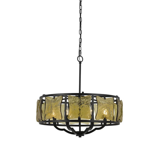 60W X 6 Revenna Forged Iron Chandelier With Hand Crafted Glass