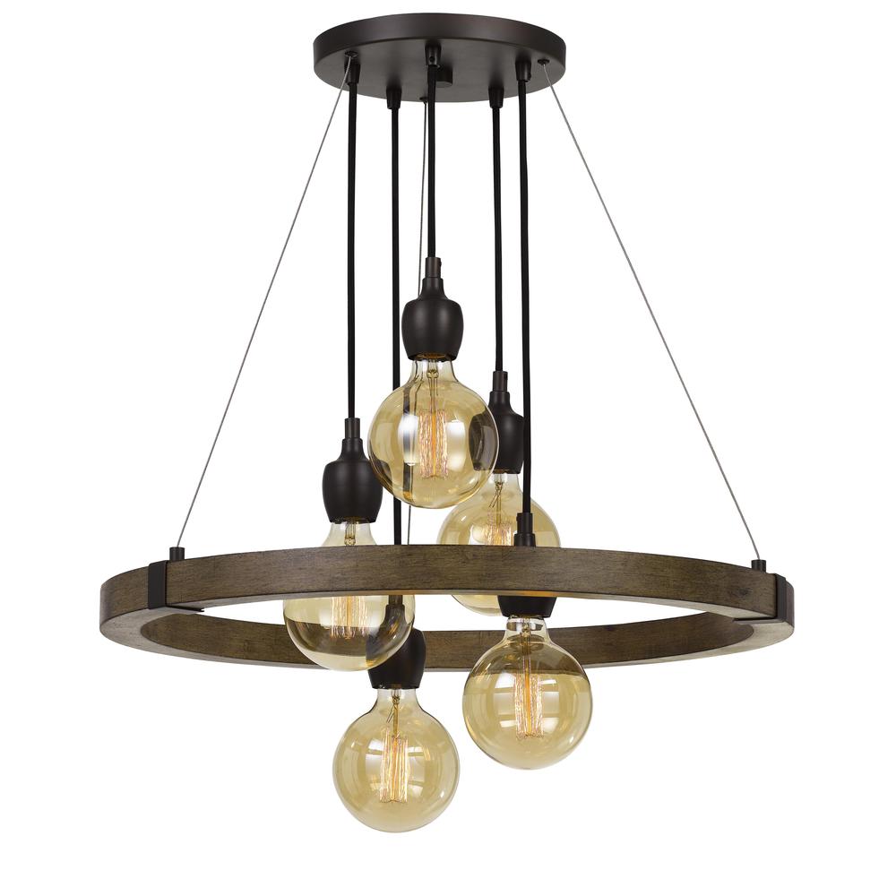 60W X 5 Martos Metal/Wood Chandelier. (Edison Bulbs included)