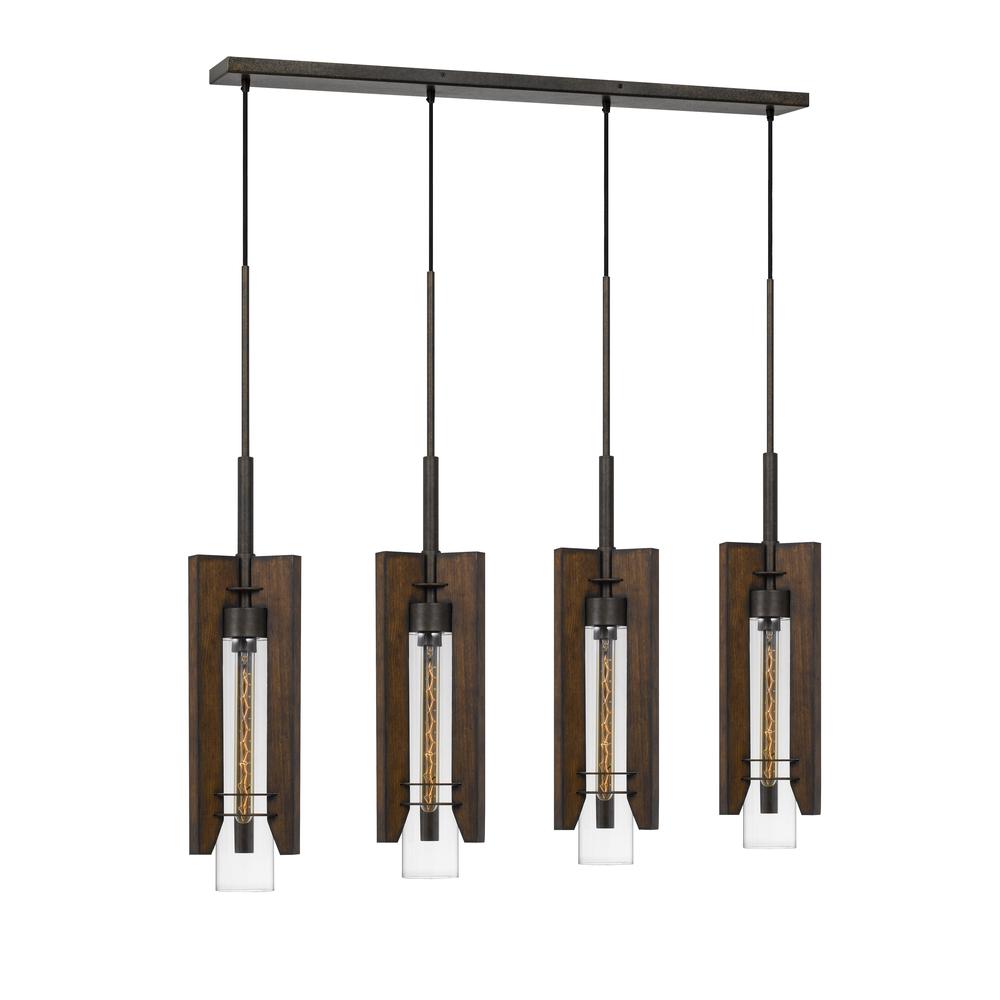 60W X 3 Almeria Wood/Glass 4 Light Pendant Fixture (Bulbs Not included)