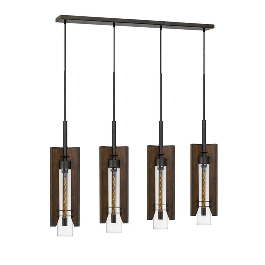 60W X 3 Almeria Wood/Glass 4 Light Pendant Fixture (Bulbs Not included)