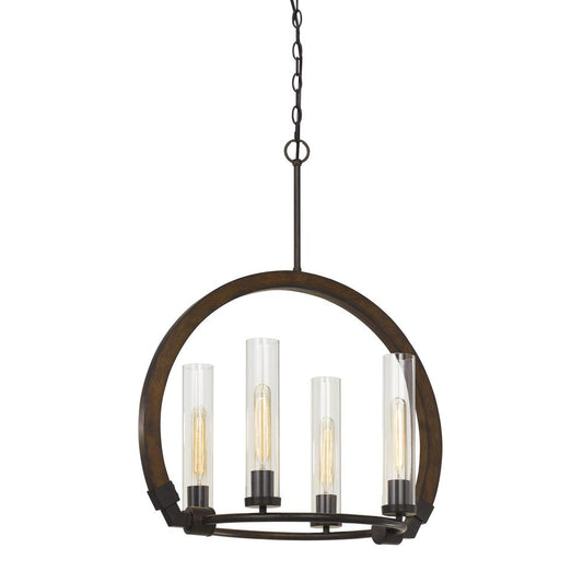 60W X 4 Sulmona Wood/Metal Chandelier With Glass Shade (Edison Bulbs Not inlcluded)