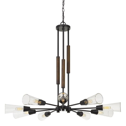 60W X 9 Vasto Wood/Metal Chandelier With Glass Shade (Edison Bulbs Not included)