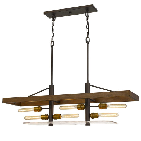 Craiova 60W X 6 Pine Wood Island Chandelier With Hand Crafted Glass (Edison Bulbs Not included)