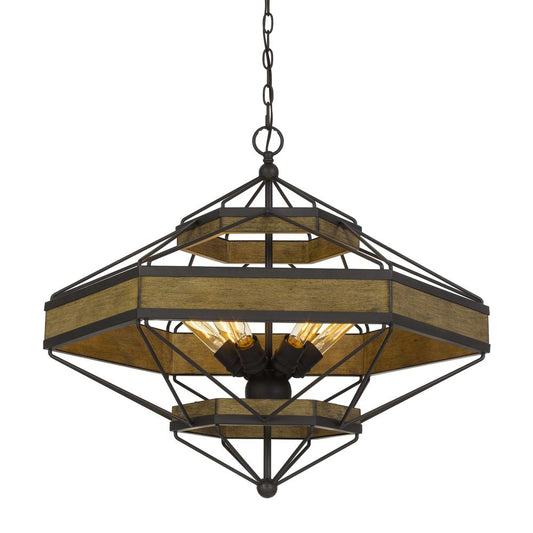 Alicante 60W X 6 Pine Wood/Metal Chandelier  (Edison Bulbs Not included)