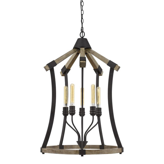 Dali 60W X 5 Metal/Pine Wood Chandelier  (Edison Bulbs Not included)