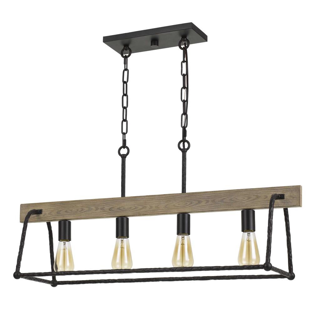 Lockport Hang Forged  Metal/Wood Island Chandelier (Edison Bulbs Not included)