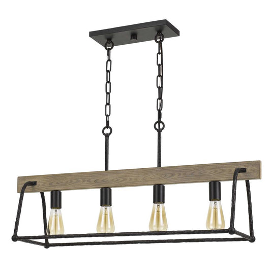 Lockport Hang Forged  Metal/Wood Island Chandelier (Edison Bulbs Not included)