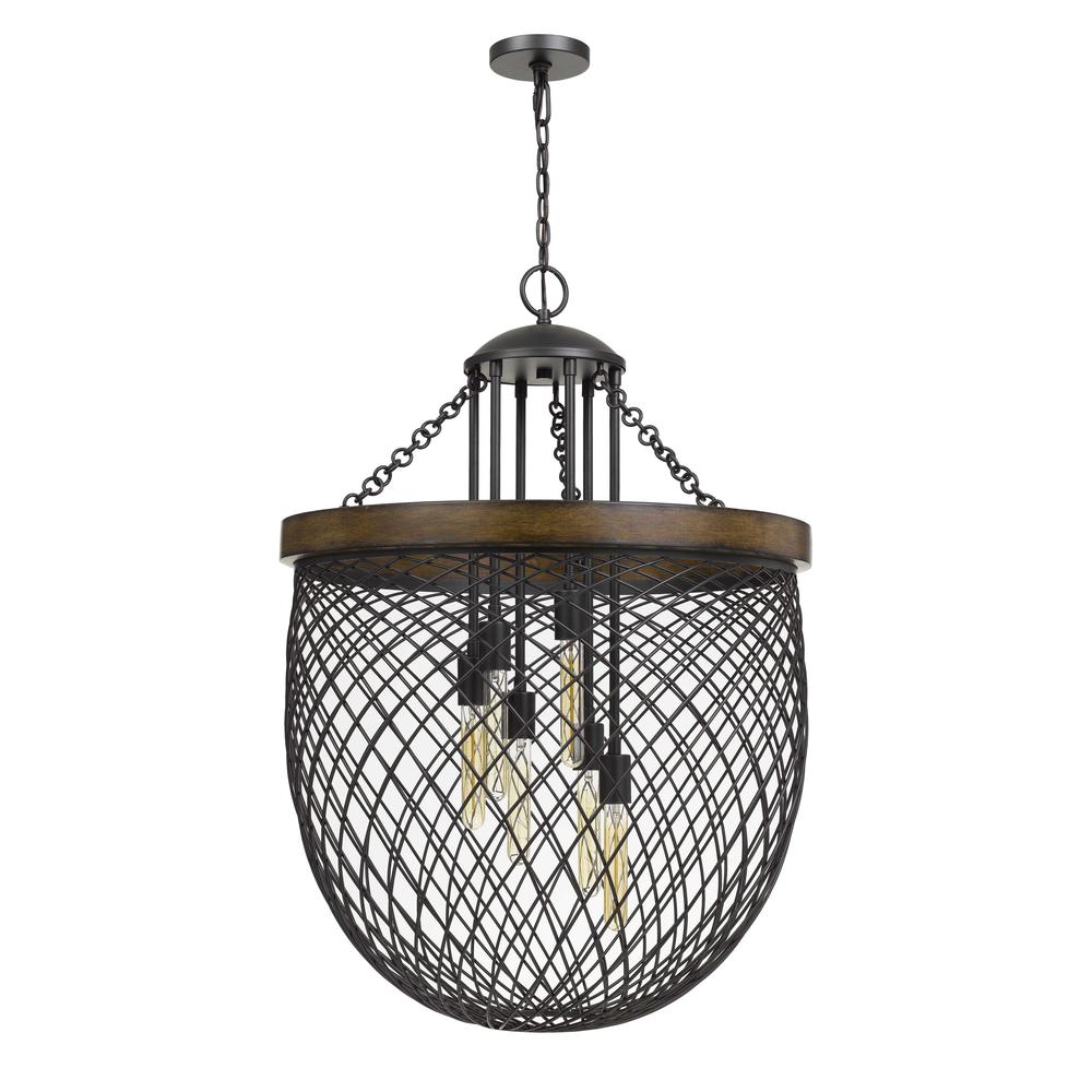 Marion Metal/Wood Mesh Shade Chandelier (Edison Bulbs Not included), FX37186