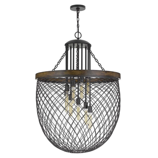 Marion Metal/Wood Mesh Shade Chandelier (Edison Bulbs Not included), FX37189