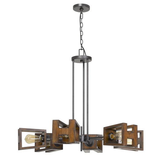 60W X 6 Biel Metal/Wood Chandelier (Edison Bulbs Not included)