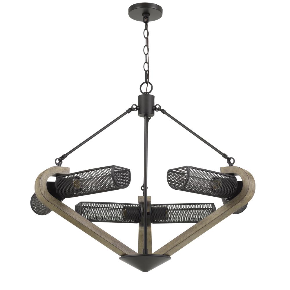 60W X 6 Baden Metal/Wood Chandelier With Mesh Shades (Edison Bulbs Are Not included)