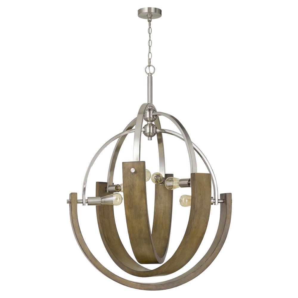 60W X 6 Rauma Metal/Wood Chandelier (Edison Bulbs Are Not included)