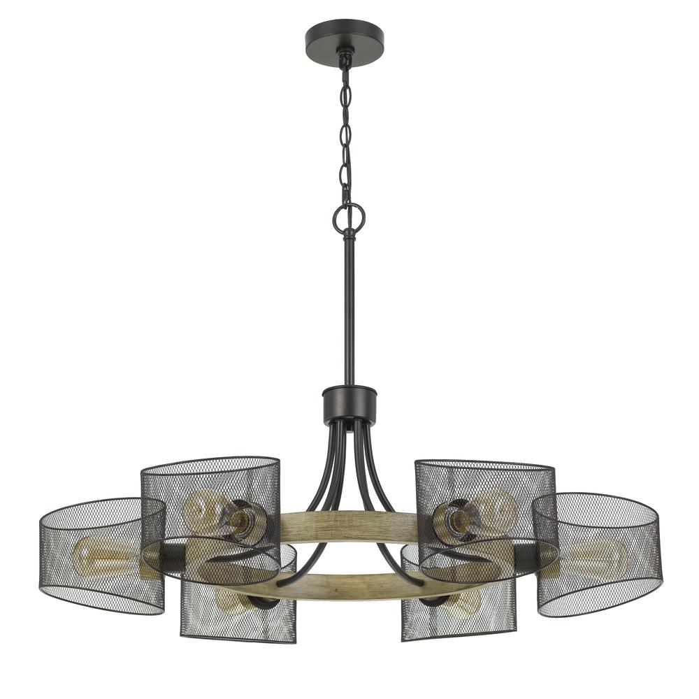 60W X 6 Dronten Metal/Wood Chandelier With Mesh Shades (Edison Bulbs Are Not included)